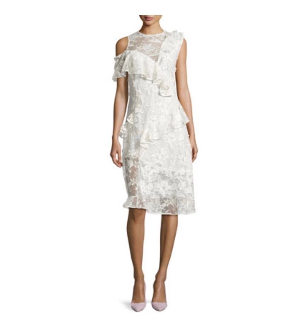 Sachin + Babi White Lace Ruffle Sleeveless Cocktail Dress Size 8